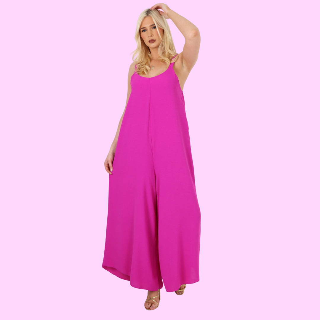 Italian Plain Oversized Sleeveless Jersey Jumpsuit