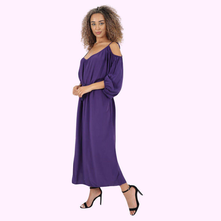 Italian Cold Shoulder Belted Maxi Dress