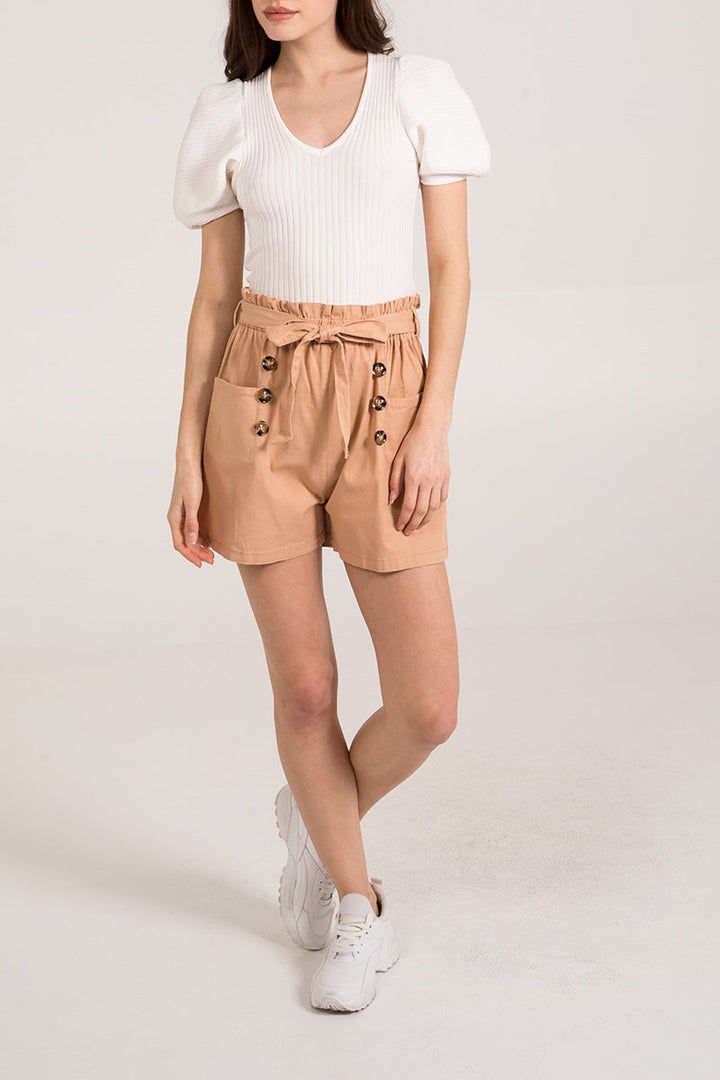 Stretch Paper Bag Shorts