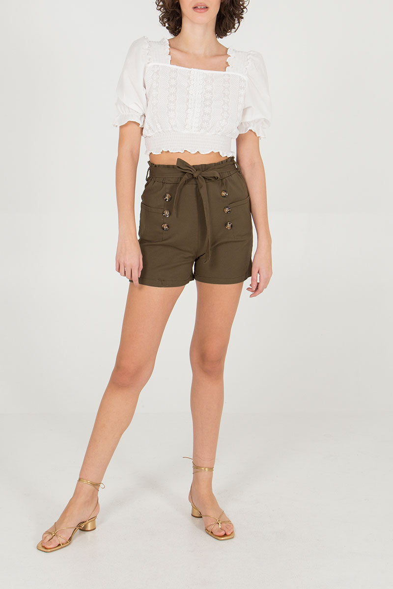 Stretch Paper Bag Shorts