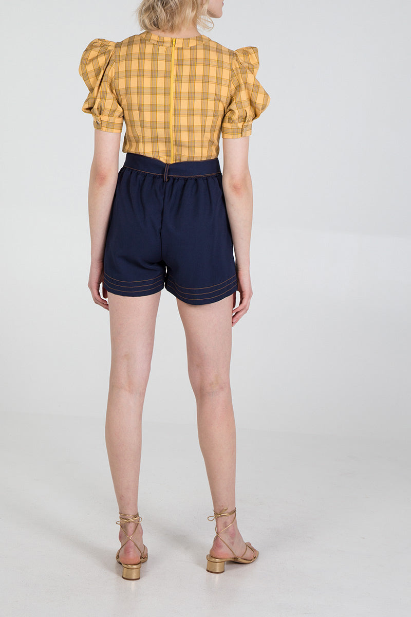 Paperbag Waist Contrast Stitch Short