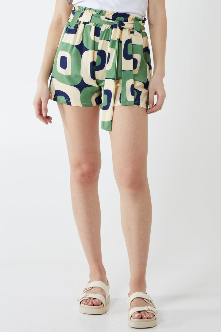 Abstract Belted Shorts