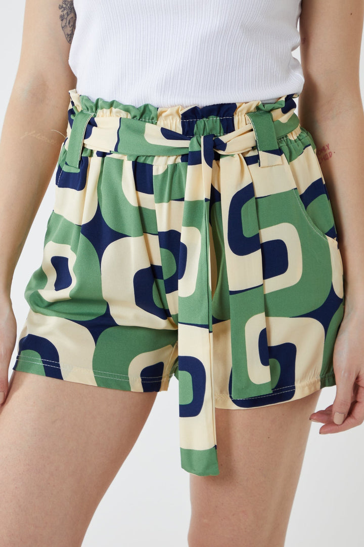 Abstract Belted Shorts