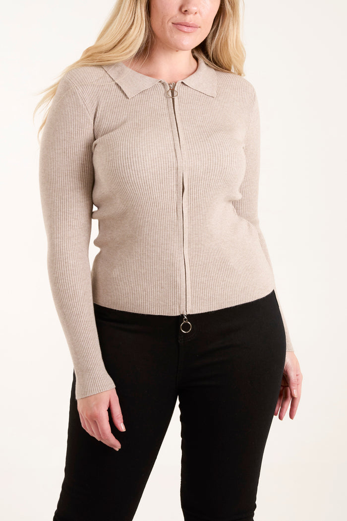 Ribbed Zip-Through Jumper