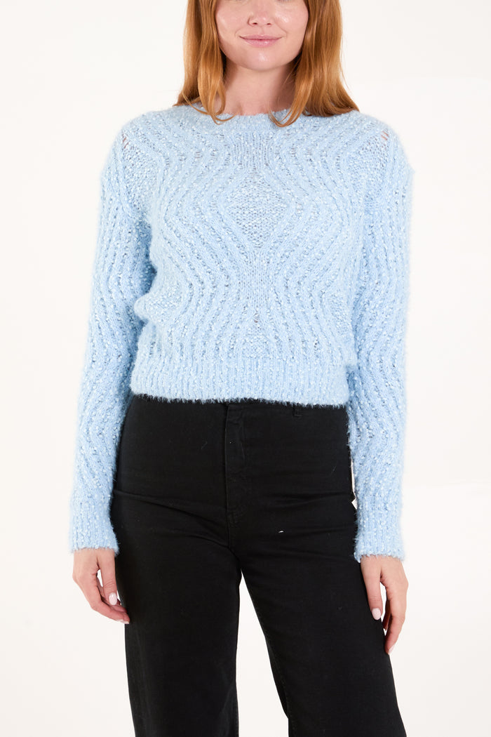 Boucle Pattern Knit Cropped Jumper