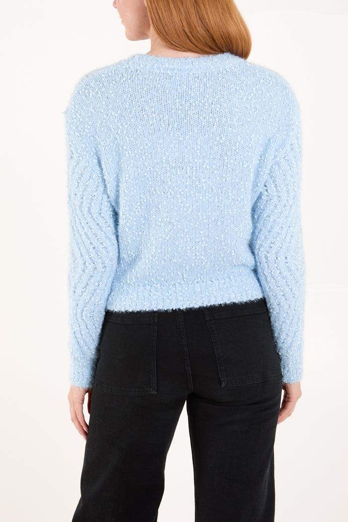 Boucle Pattern Knit Cropped Jumper