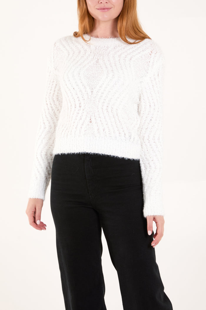 Boucle Pattern Knit Cropped Jumper