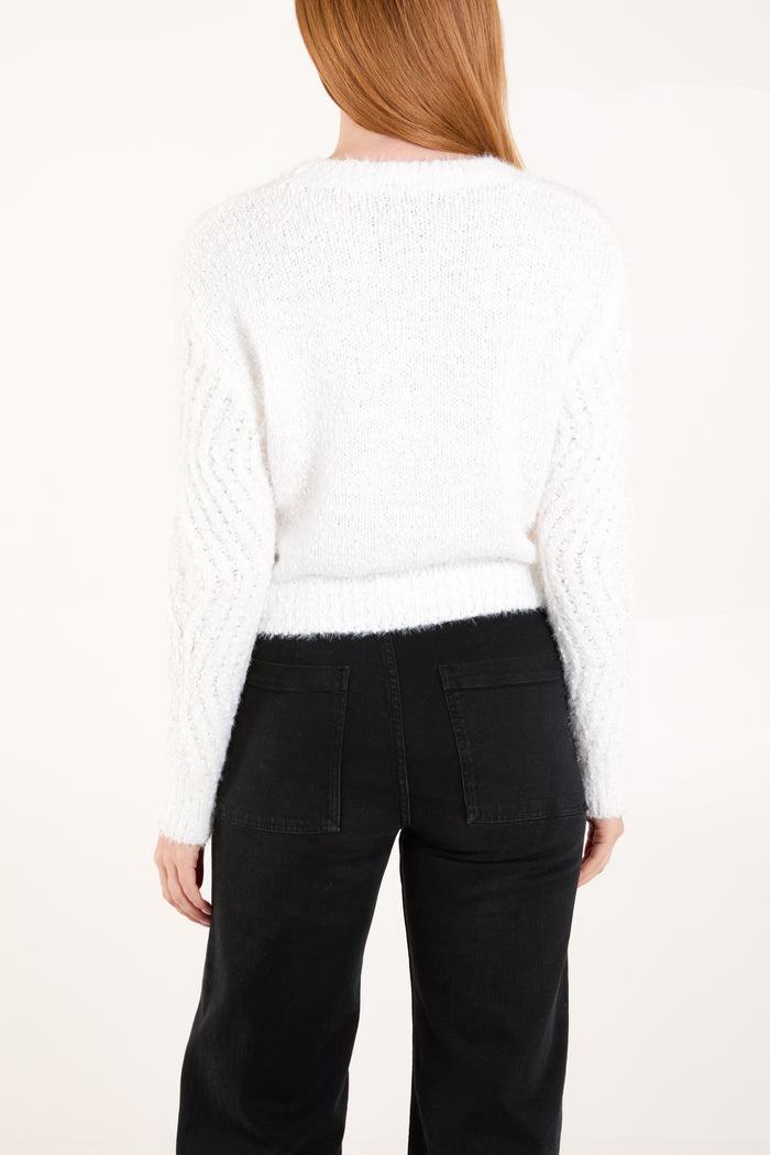 Boucle Pattern Knit Cropped Jumper