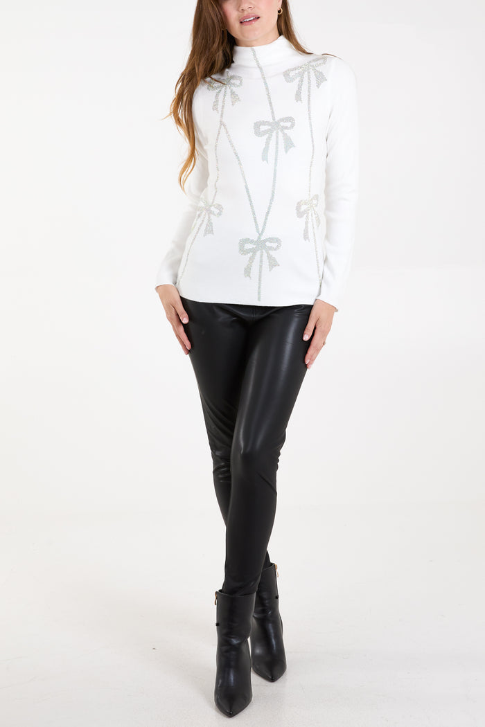 Diamante Bow High Neck Jumper