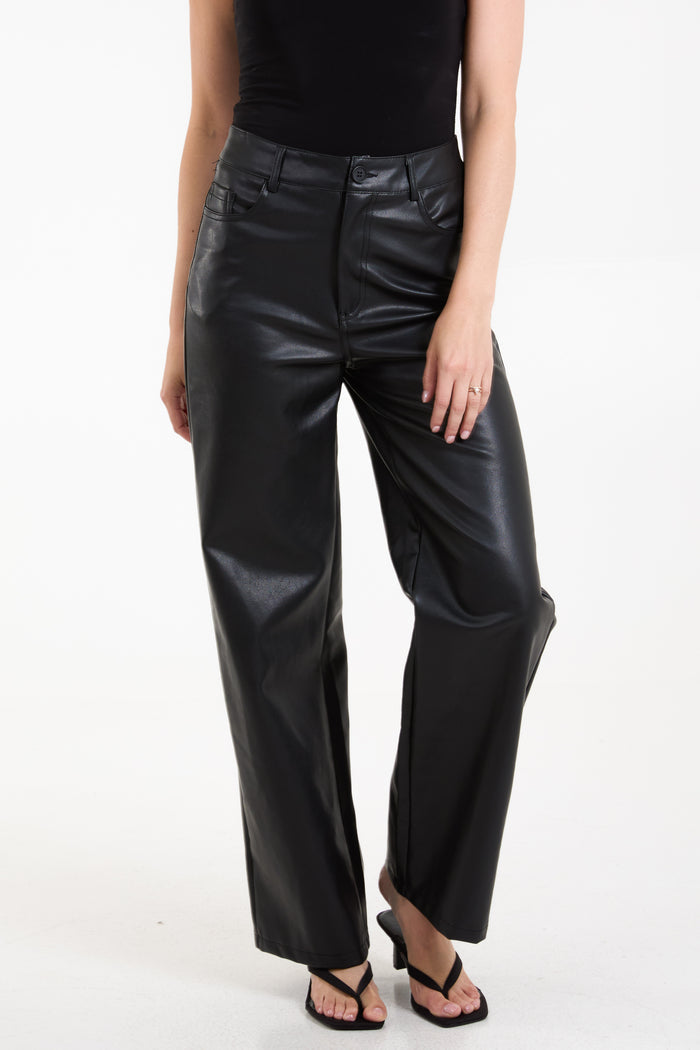 Faux Leather Straight Leg Trousers