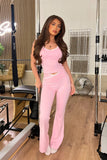Contrast Sculpt Vest Top And Flared Gym Set