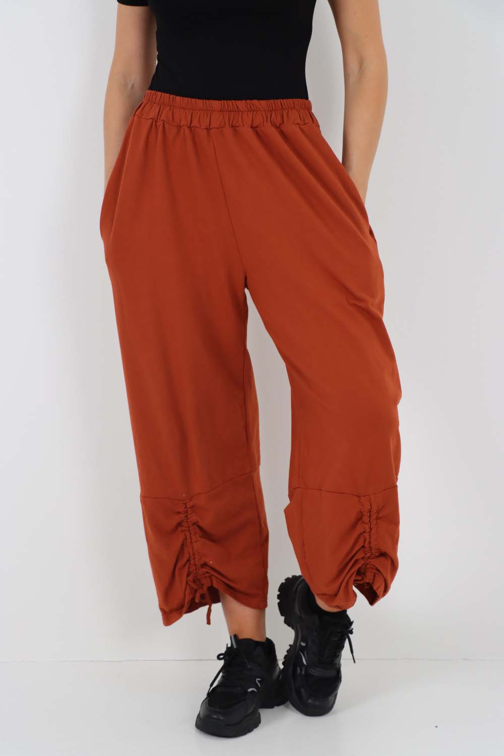 Italian Drawstring Hem Cotton Trousers With Side Pockets