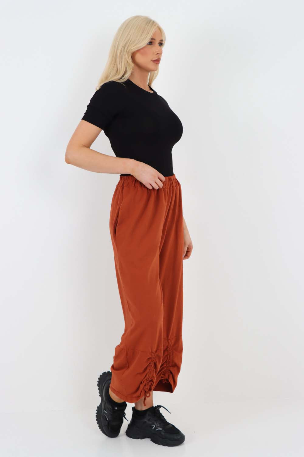 Italian Drawstring Hem Cotton Trousers With Side Pockets