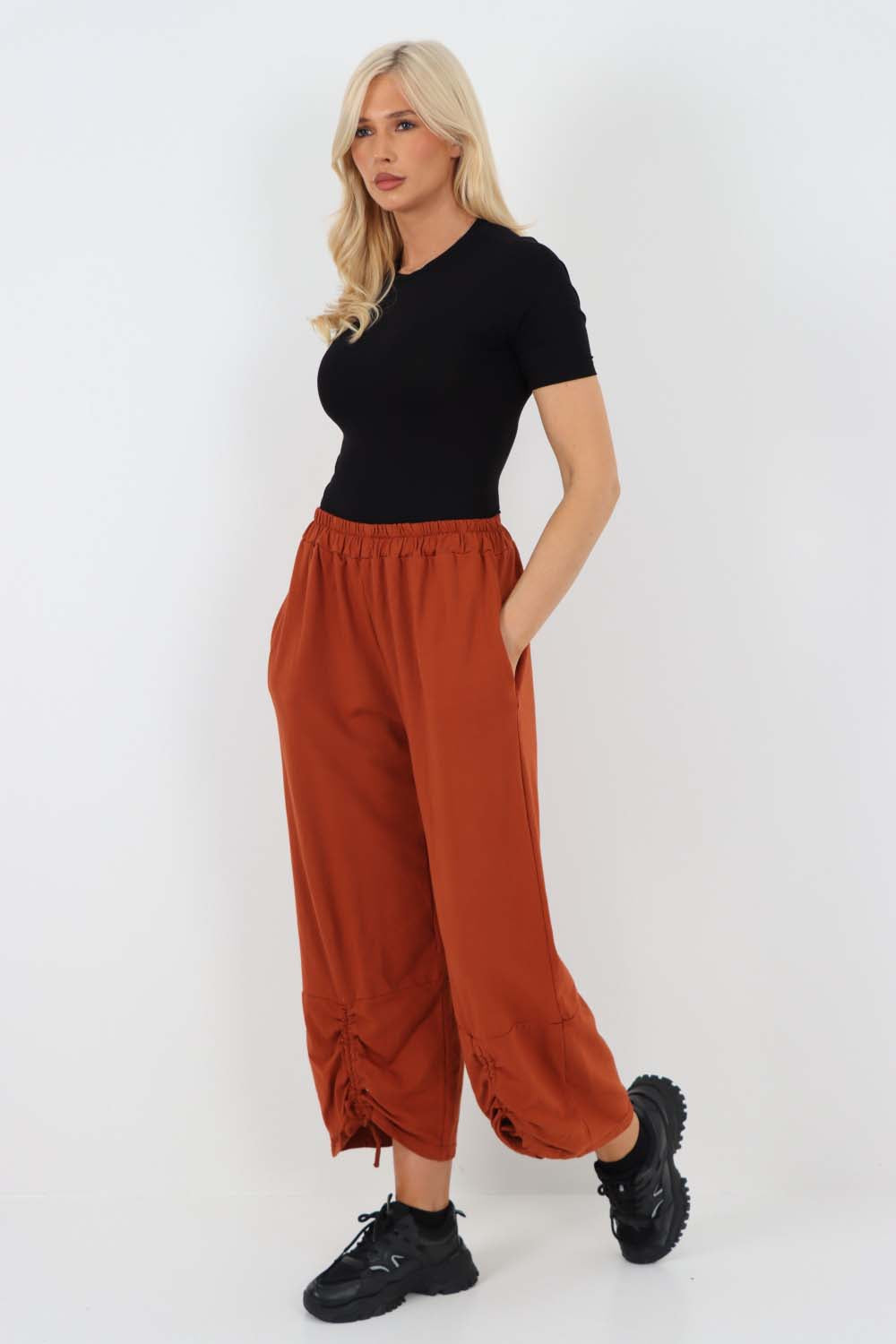 Italian Drawstring Hem Cotton Trousers With Side Pockets