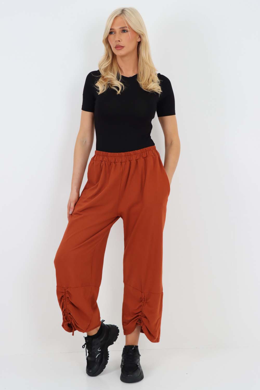 Italian Drawstring Hem Cotton Trousers With Side Pockets