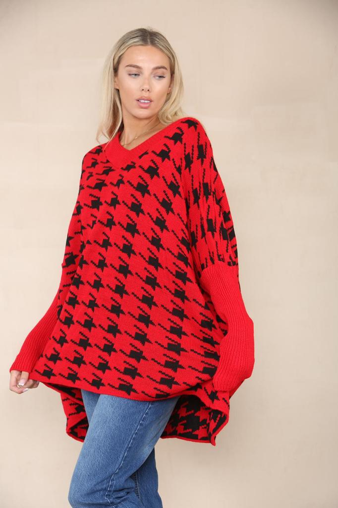 Oversized Dog Tooth Print Jumper