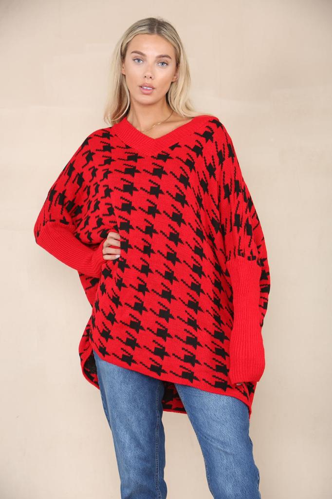 Oversized Dog Tooth Print Jumper