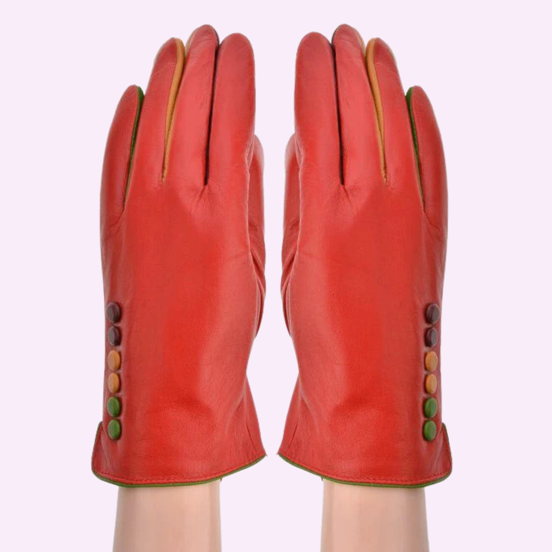 Three Colour Button Leather Glove