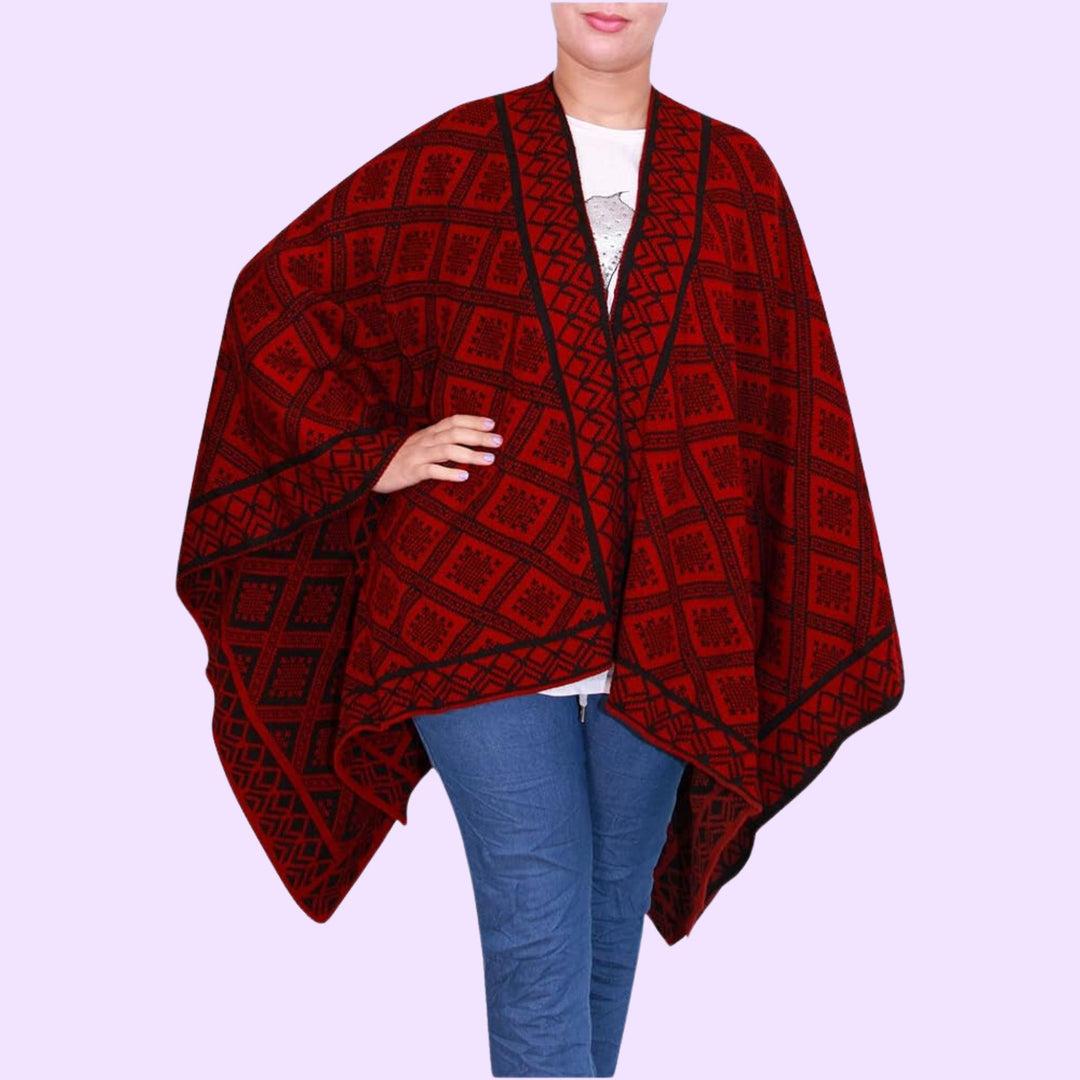 Open Front Printed Poncho Cape