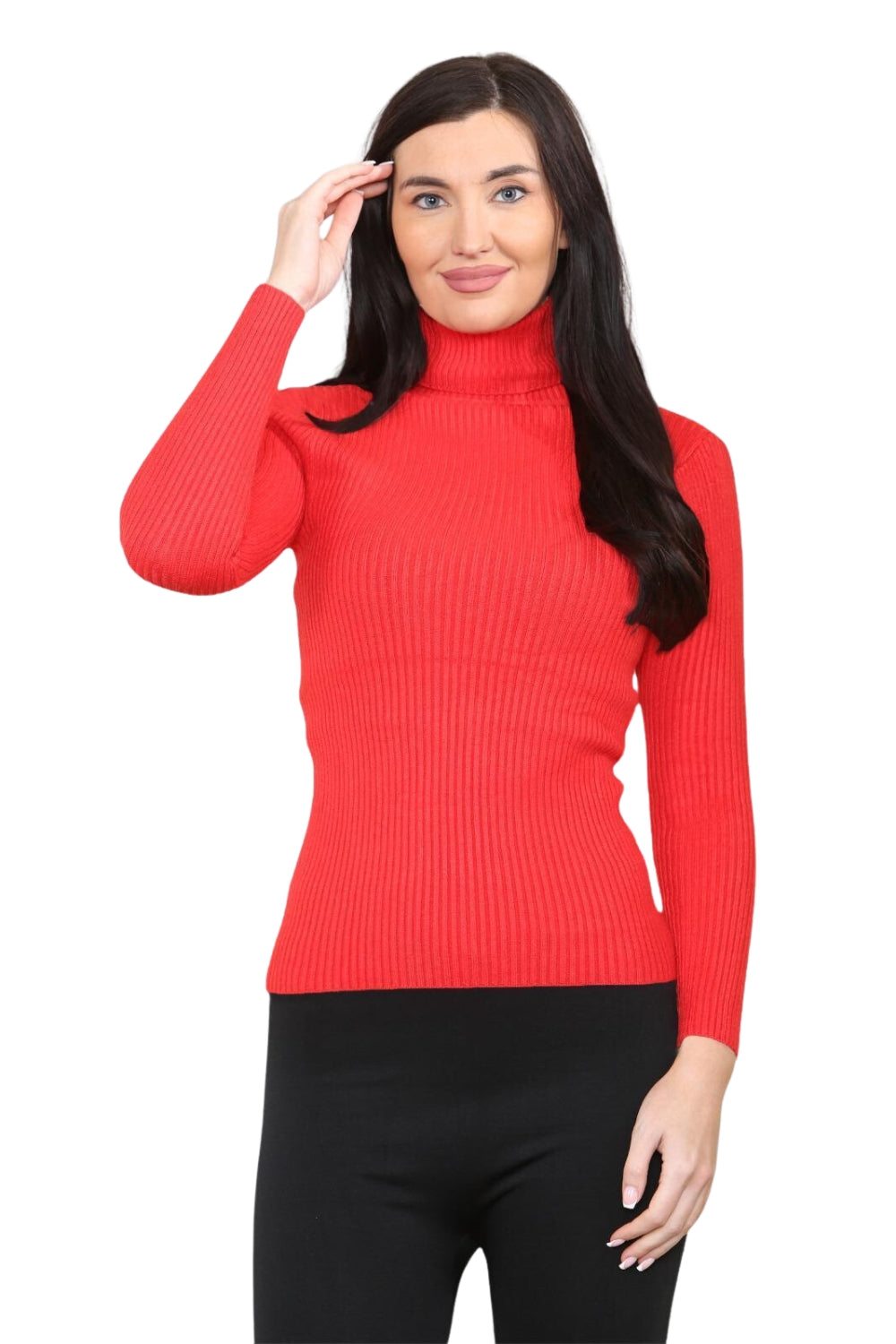 knitted Ribbed Polo Neck Top