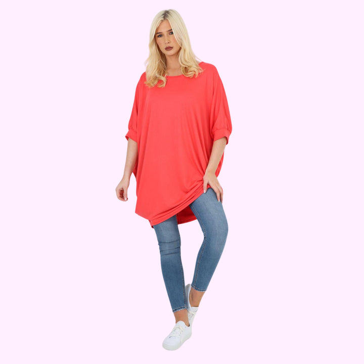 Italian Oversized Plain Batwing Sleeve Top