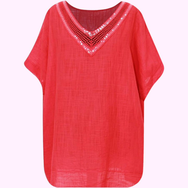 Italian V Neck Sequin lace Tunic