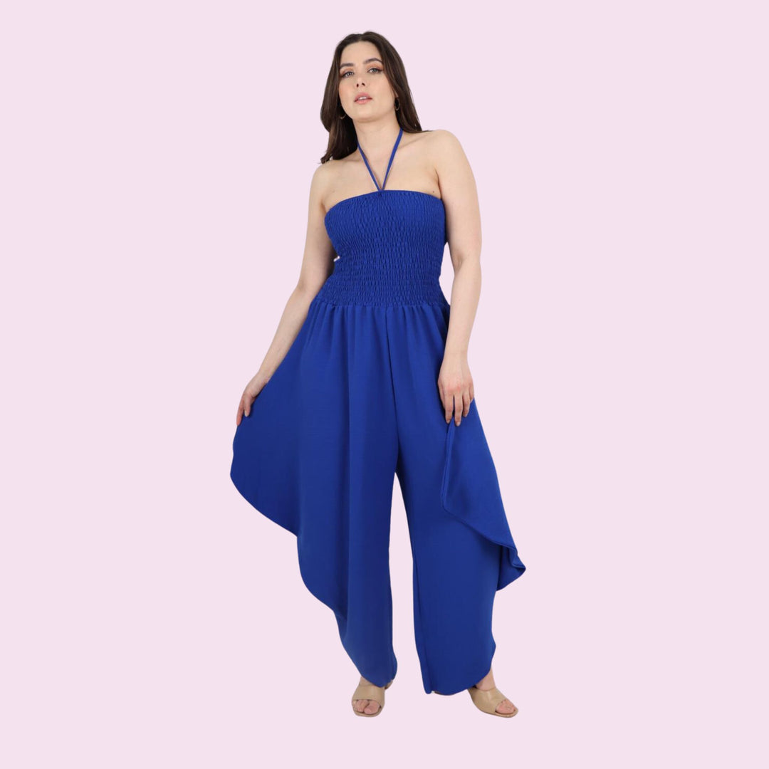 italian Shirred Elasticated Halter Neck Jumpsuit