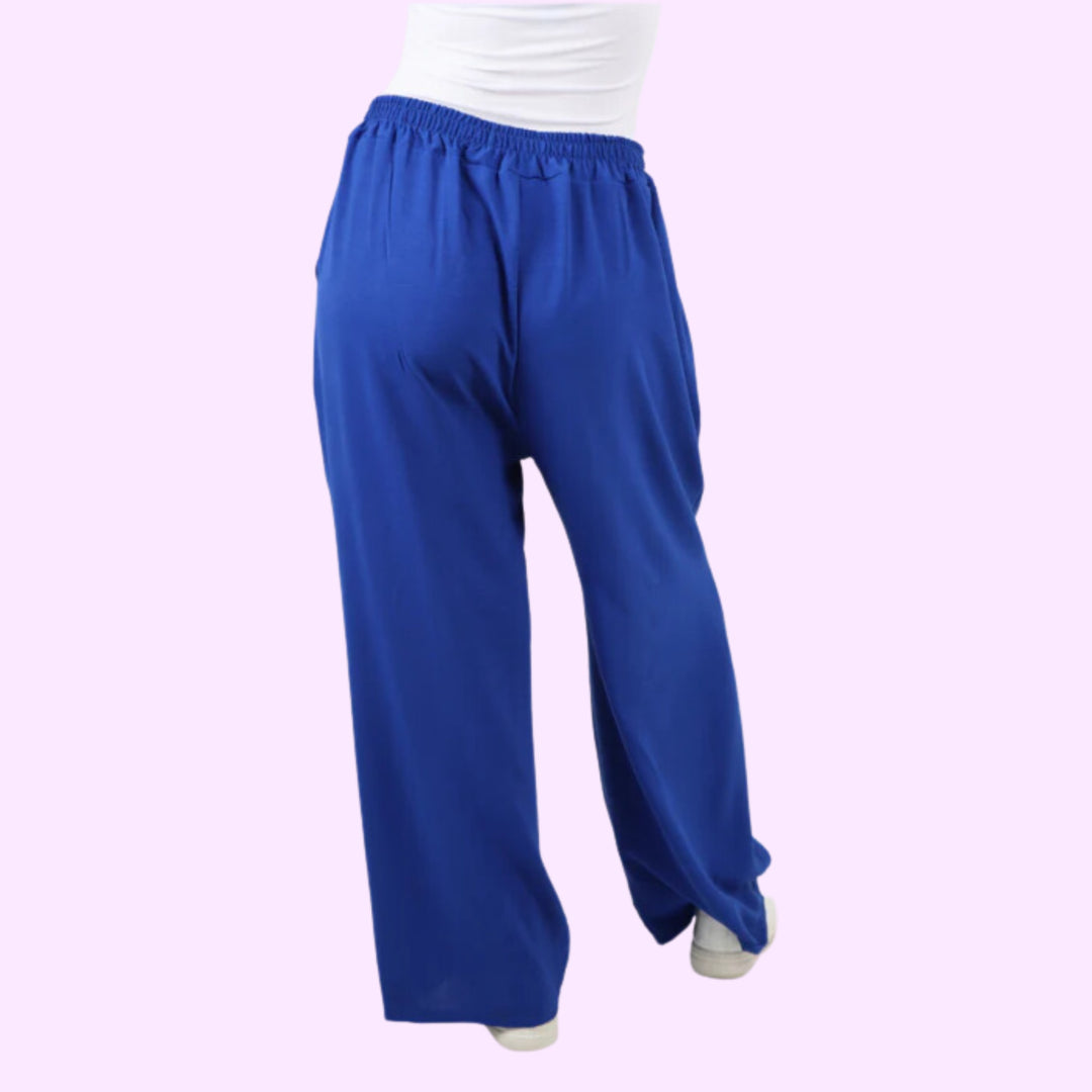 Italian Plain Elasticated Waist Side Pockets Cotton Trousers