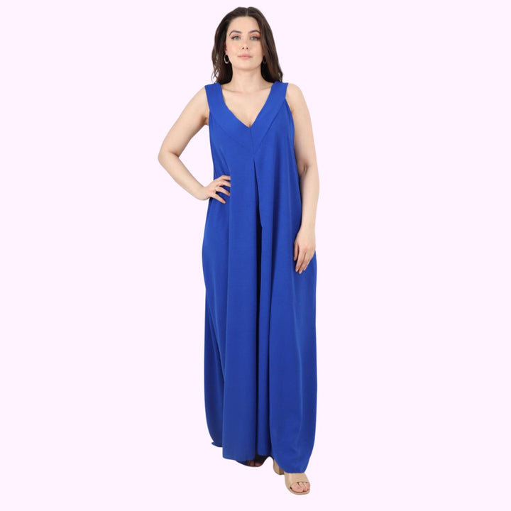 Sleeveless V-Neck Sides Pockets Maxi Dress