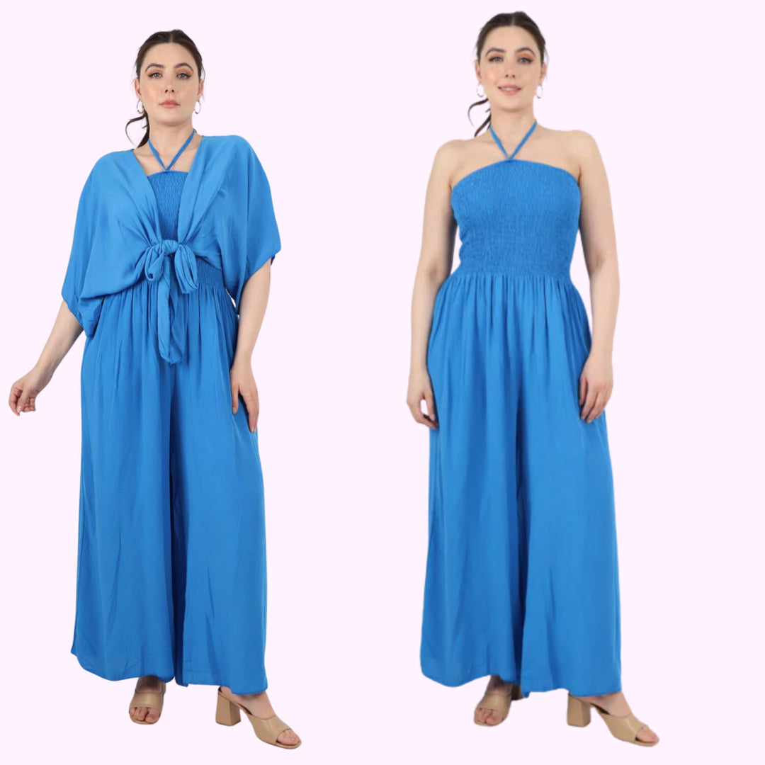 ITALIAN TWO PIECE BARDOT JUMPSUIT AND TIE WAIST SHRUG