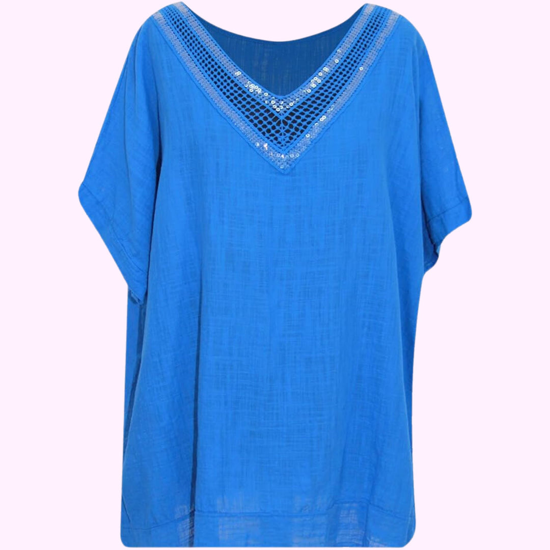 Italian V Neck Sequin lace Tunic