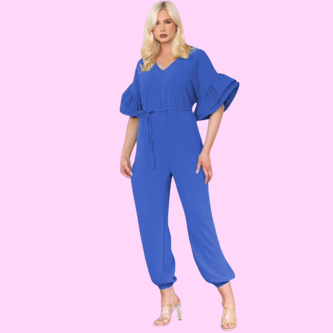 Ruffle Sleeves Frill Tie Jumpsuit