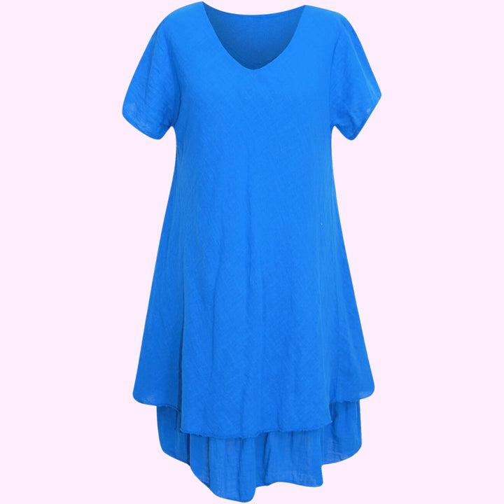 Short-Sleeved V-Neck Swing Dress