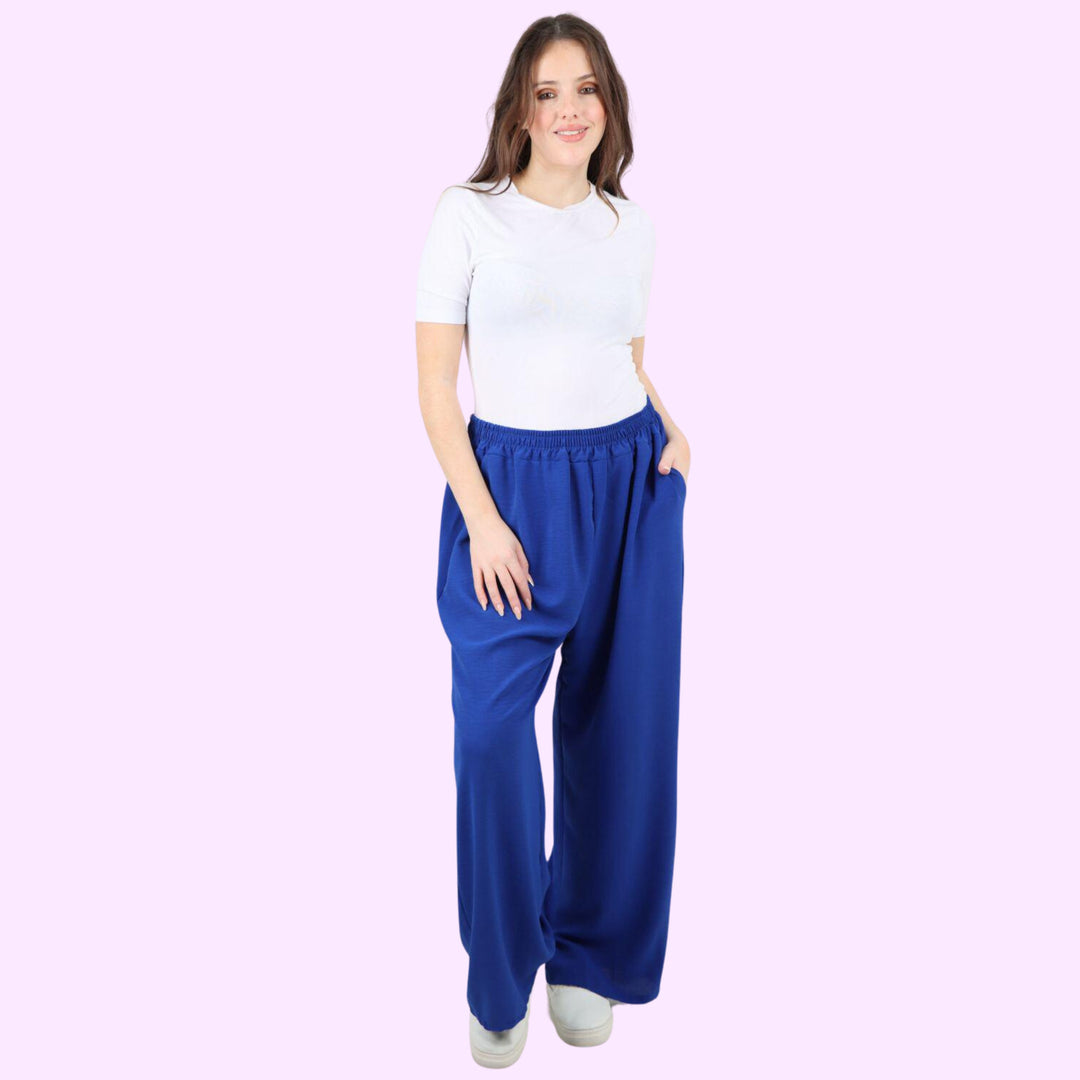 Italian Plain Elasticated Waist Side Pockets Cotton Trousers