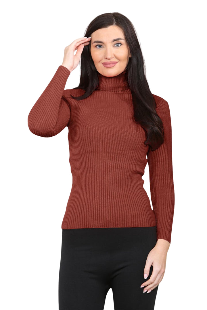 knitted Ribbed Polo Neck Top