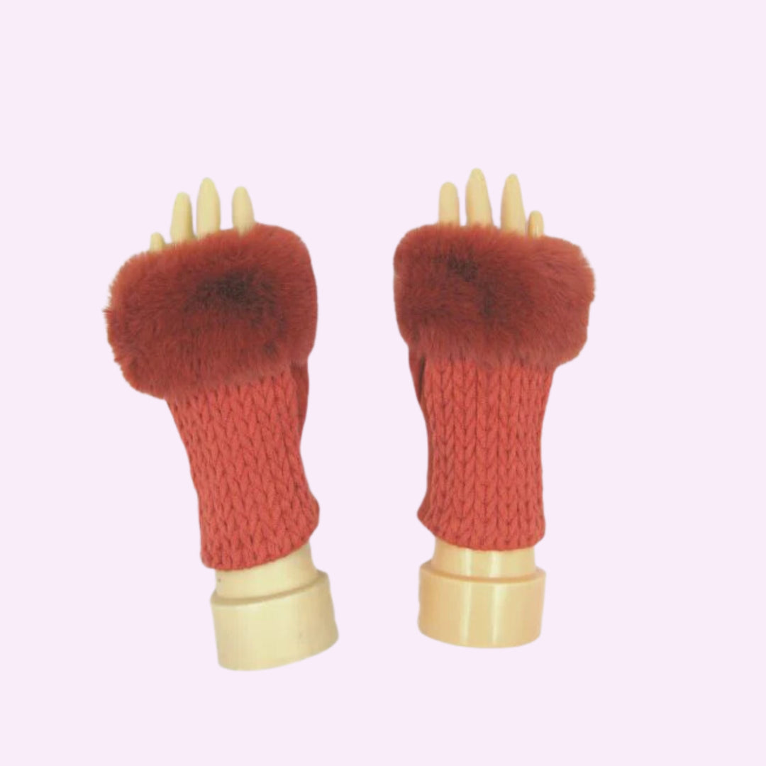 Stitch Knitted Pattern Fingerless Faux Fur Gloves