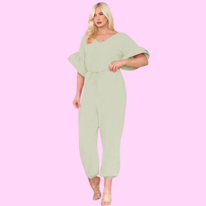 Ruffle Sleeves Frill Tie Jumpsuit