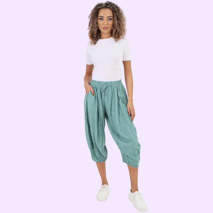 Italian Panelled 3/4 Length Linen Joggers