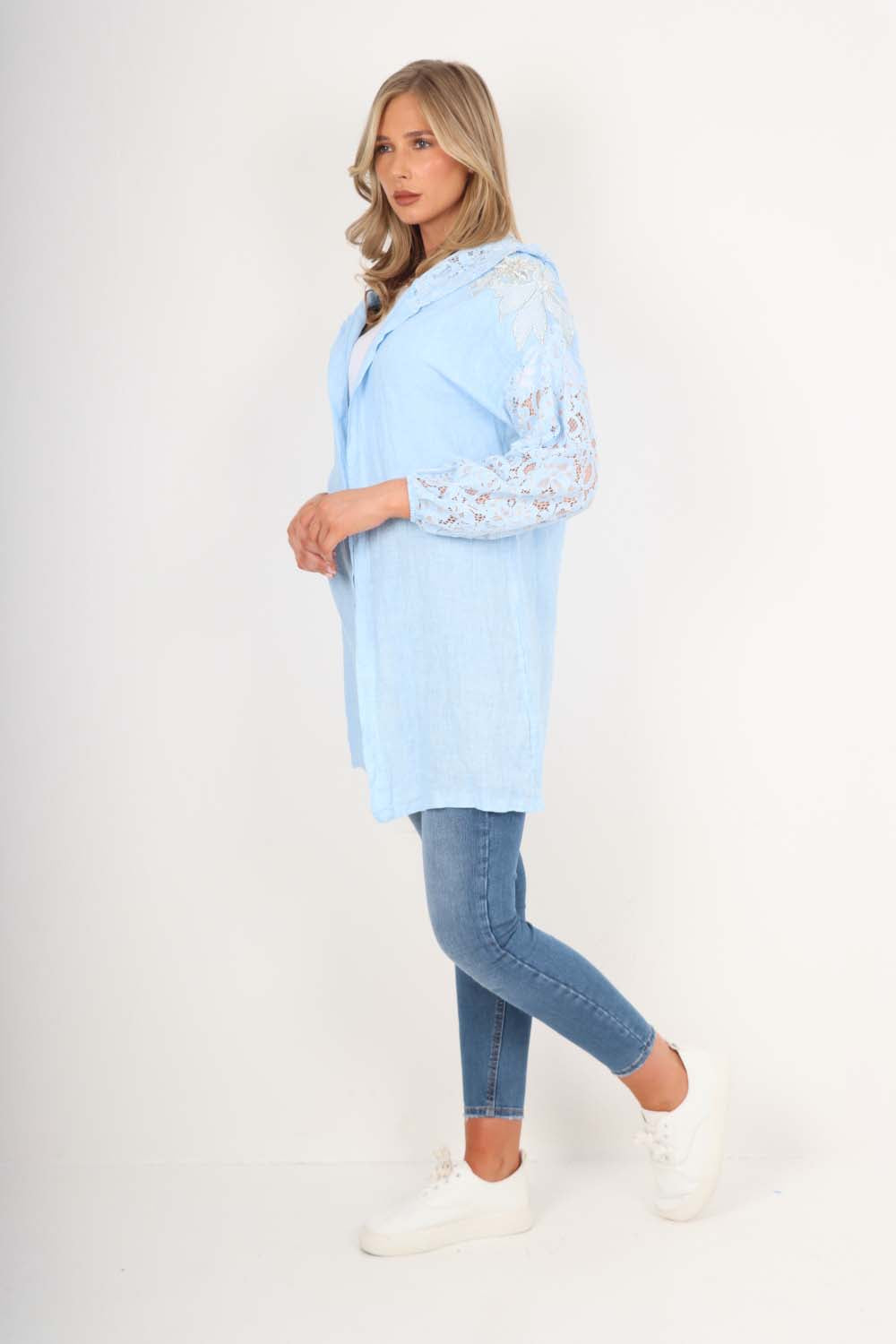 Italian Lace Sleeve Hooded Long Cardigan