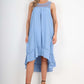 Italian Lace Neckline Dipped Hem Dress
