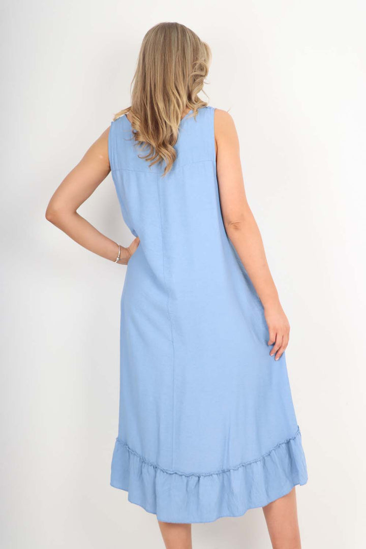 Italian Lace Neckline Dipped Hem Dress