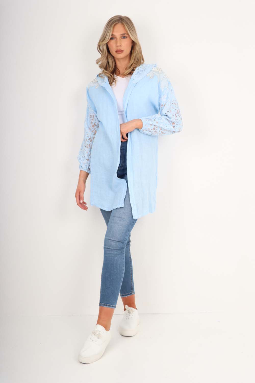 Italian Lace Sleeve Hooded Long Cardigan