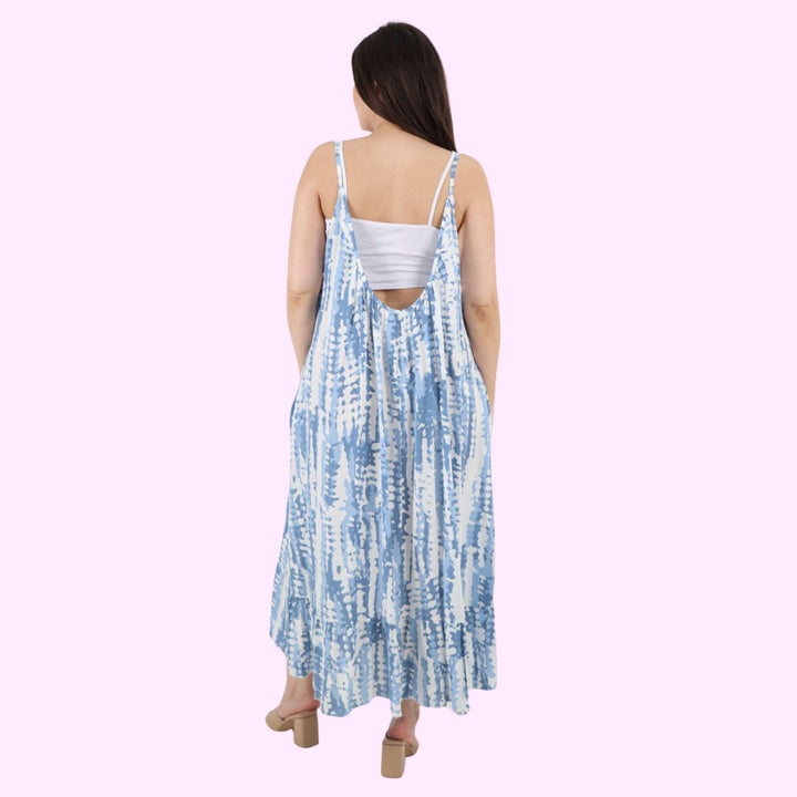 Italian Tie Dye Print Ruffle Hem Sleeveless Dress