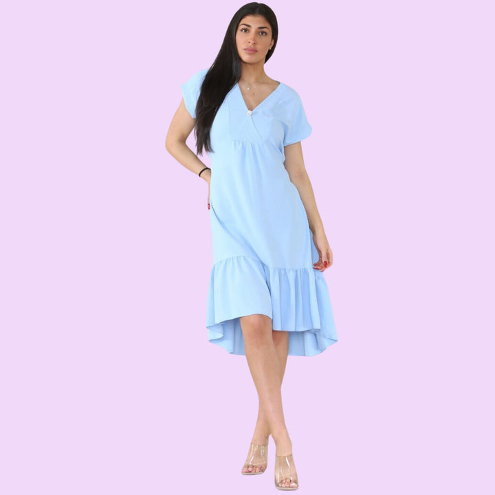 TIERED FRILL V-NECK MAXI DRESS