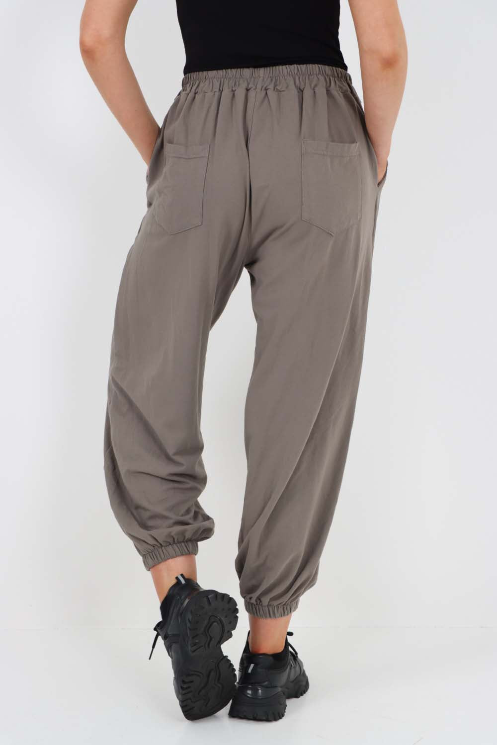 Italian Ruched Hem Cotton Trousers With Side Pockets