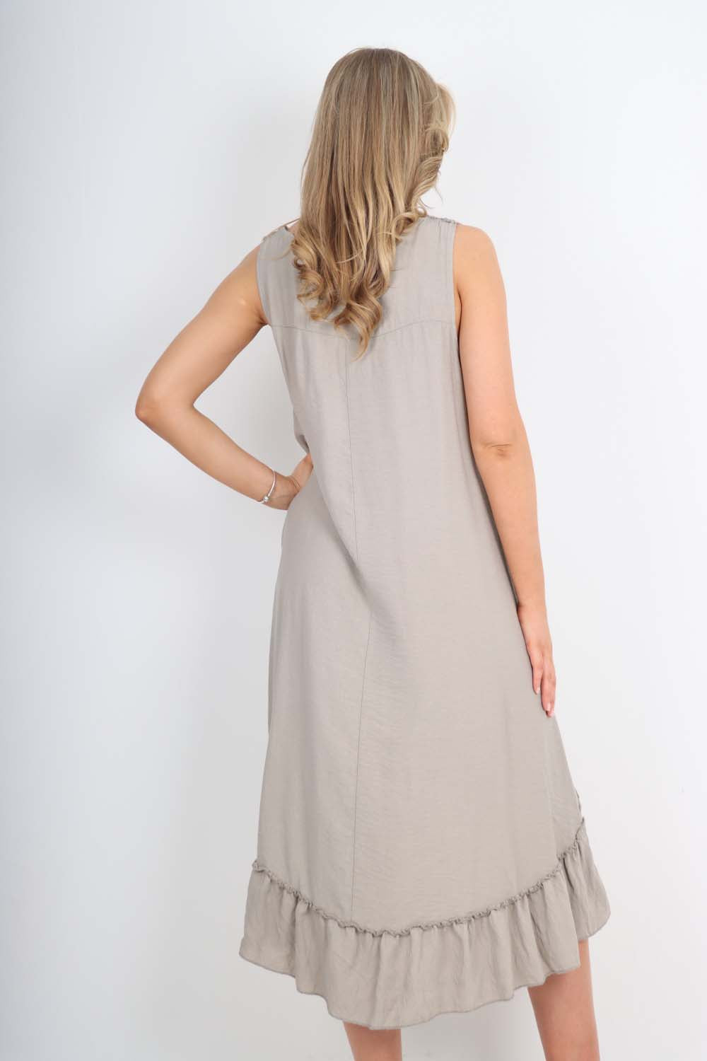 Italian Lace Neckline Dipped Hem Dress