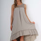 Italian Lace Neckline Dipped Hem Dress
