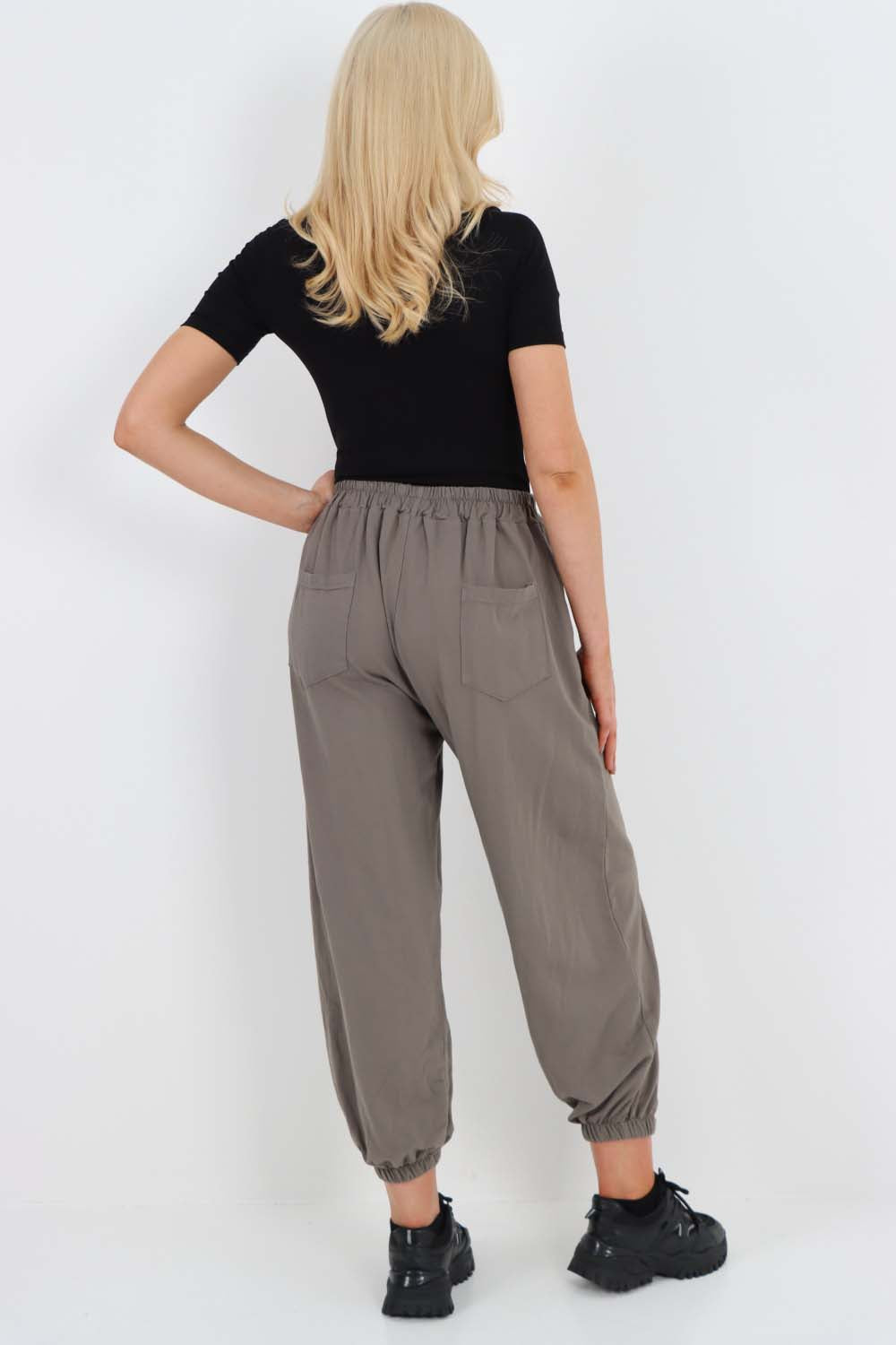 Italian Ruched Hem Cotton Trousers With Side Pockets