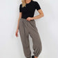 Italian Ruched Hem Cotton Trousers With Side Pockets