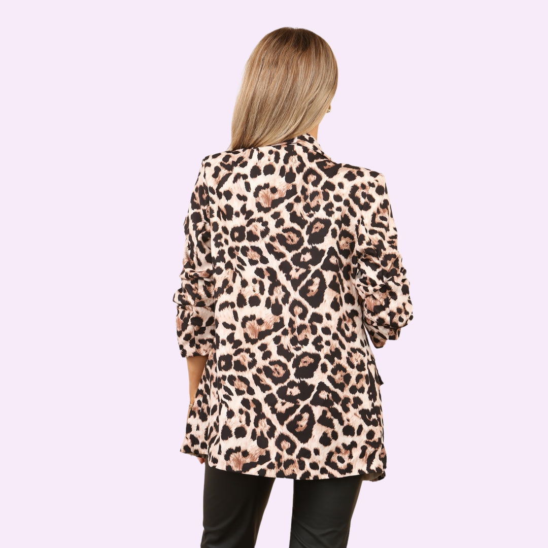 Leopard Print Blazer Open Front Pocket Jacket